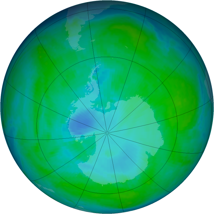 Antarctic ozone map for 31 December 1997